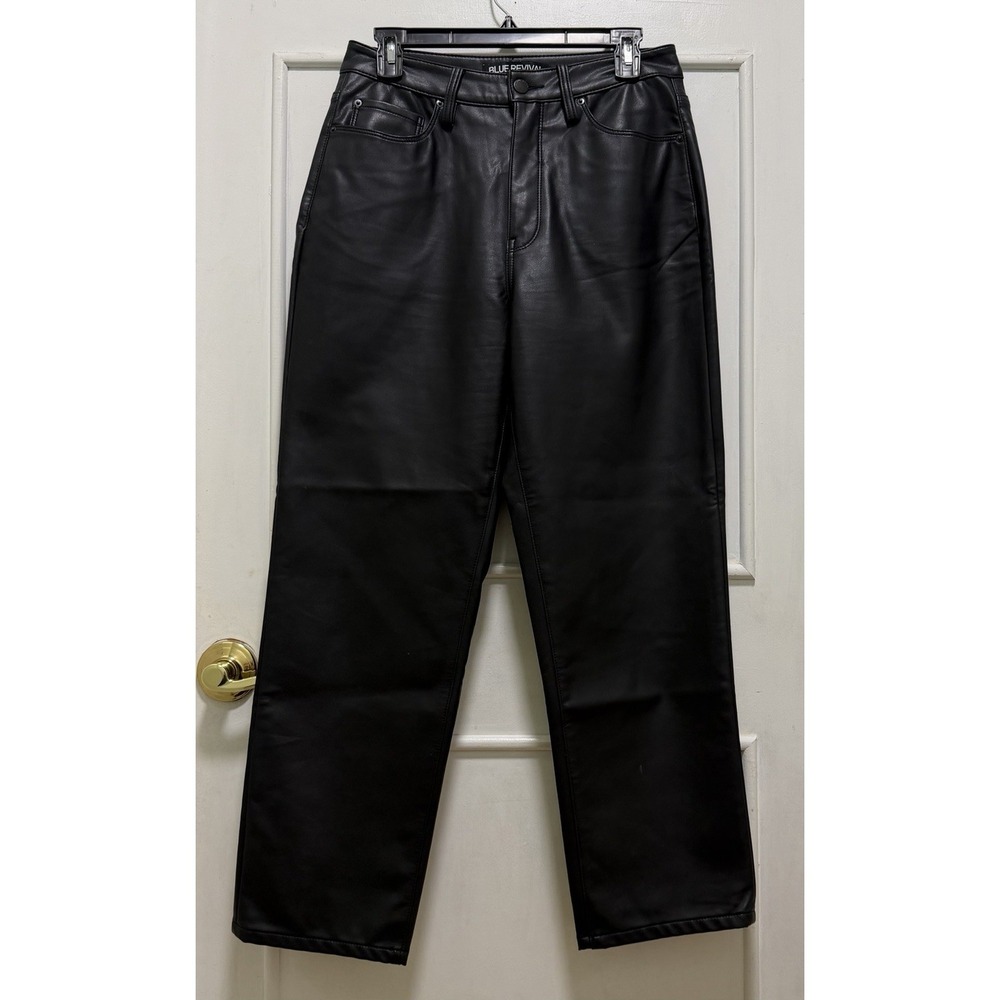 Women's Black Soft Faux Leather Pants Black Size 28 High Rise Straight Leg